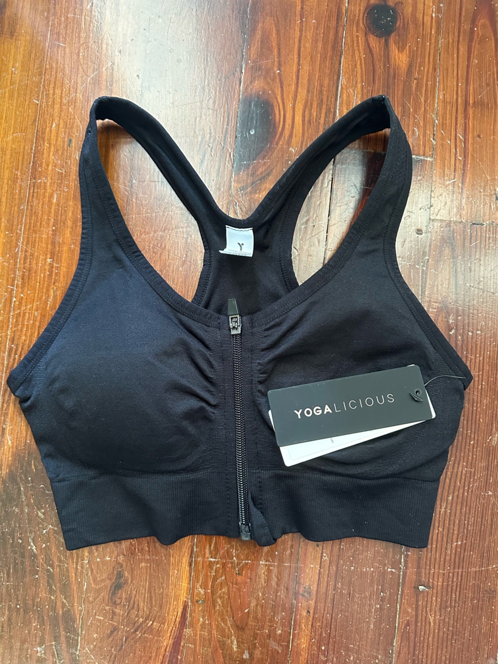 Yogalicious Black Front-Zip Racerback Sports Bra